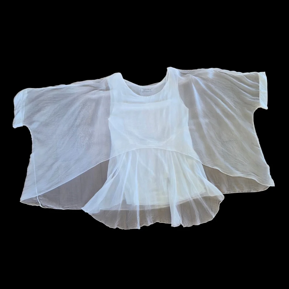 Cobblestone Made in Italy Silk Blouse Top Ethereal Layered Tunic White S - Picture 6 of 16